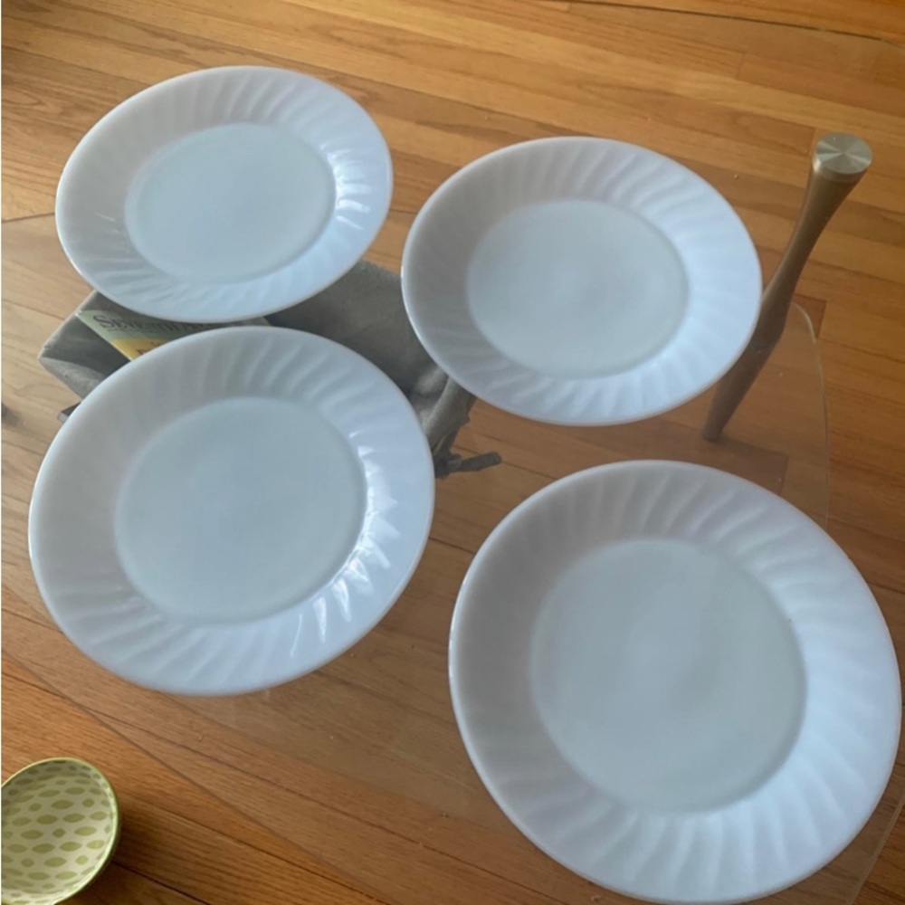Set of 4 Fireking Azurite blue dinner plates 9” 1950’s